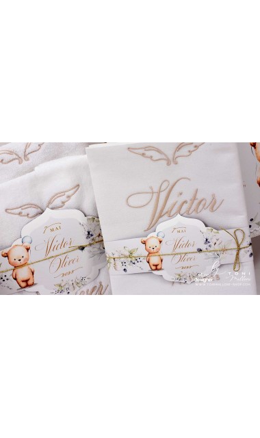 Trusou botez cu ursuleti si motive florale eucalipt Teddy Bear Nude 11